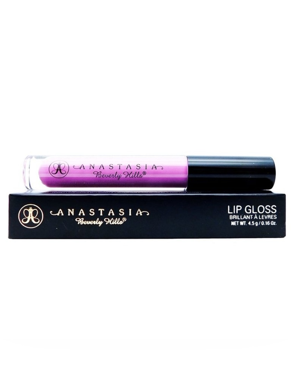 Anastasia Beverly Hills (ABH) Lip Gloss in Orchid is a bright, vivid pink-purple